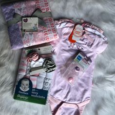 3 Onsies 2 Nb Pacifiers 4 Receiving Blankets 10 Washcloths 3 Headbands Smart Parenting, Receiving Blankets, Washing Clothes, Pink White, Blankets, Kids Shop, Parenting, 10 Things