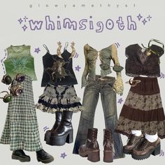 Whimsy Outfit Ideas, Fairy Fashion Inspired Outfits, Aesthetic Outfit Moodboard, Witch Outfits Aesthetic, Whimsy Clothes, Whimsical Aesthetic Outfit, Whimsy Outfit, 90s Whimsigoth Outfits, Whimsy Goth Outfit