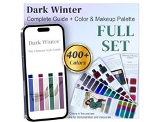 the dark winter complete guide and color & makeup palette is shown in front of an iphone case