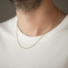 Men's Gold Cable Chain Necklace, 14k Real Gold Chain for Man, 2.60x3.90mm, Gift for Him *Free Express International Shipping *Free returns within 14 days from the order date. *14K solid gold chain is included. NEXT BUSINESS DAY SHIPPING! PRODUCT DETAILS *The product is made of 100% 14k Solid Gold and it has a 14K or 585 stamp on item. (We don't sell filled or plated jewelry) *The package includes a gold certificate. *Every package comes in a gift box. *14K gold indicates that the product is prod Classic Rope Chain Link Necklace For Gift, Gift Rope Chain Necklace With Figaro Link, Gift Rope Chain Necklace With Curb Link, Rope Chain Necklace With Curb Chain For Gift, 14k Gold Curb Chain Rope Necklace Gift, Classic Rope Chain Necklace For Anniversary, 14k Gold Figaro Rope Chain Necklace As Gift, Classic 14k Gold Rope Chain Necklace As Gift, Real Gold Chains