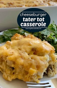 cheeseburger tater tot casserole on a plate with a fork