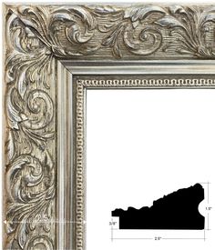 an ornate frame is shown with measurements for the size and shape of the painting on it