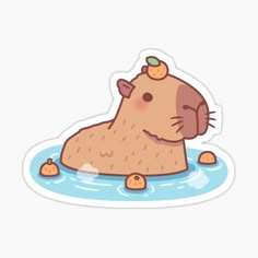 a cartoon animal in the water with its head above the water's surface sticker