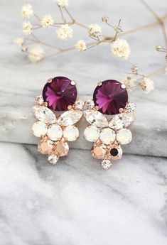 Purple Bridal Earrings, Purple Stud Earrings, Purple Amethyst Earrings, Purple Swarovski Crystal Earrings, Bridesmaids Stud Opal Earrings Purple Amethyst Earrings, Climbing Earrings, White Opal Earrings, Ear Cuff Earings, Swarovski Crystal Earrings, Amethyst Earrings, Cluster Earrings