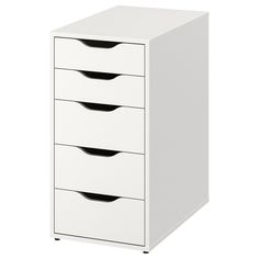 a white filing cabinet with five drawers