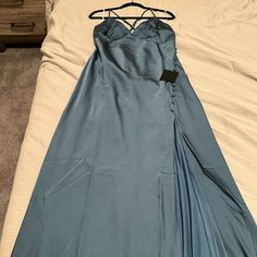 Extraordinary Allure Slate Blue Satin Backless Maxi Dress. Brand New Never Been Used. Xl Backless Maxi Dress, Lulus Dresses, Backless Maxi Dresses, Lulu Dresses, Blue Satin, Slate Blue, Colorful Dresses, Color Blue, Maxi Dress