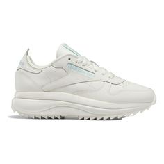 Reebok Women's CLASSIC LEATHER SP EXTRA fashion sneakers feature a leather upper. The all-time classic is reimagined with a fresh new attitude thanks to a contoured platform midsole and shark-tooth outsole. It retains its minimalist design at the upper. Chalk - Blupea - Chalk women fashion sneakers athleisure running training casual Size: WOMENS 7.  Color: Off-White.  Gender: female.  Age Group: adult. Fashion Sneakers Women's, Women Fashion Sneakers, Extra Fashion, Reebok Classic Leather, Shark Tooth, Reebok Women, Womens Reebok, Reebok Classic, Shark Teeth