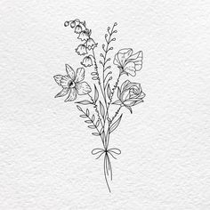 a drawing of some flowers on a white paper