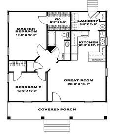 the floor plan for a small cabin home with two bedroom and an attached bathroom area