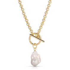 MICRO ROYAL TOGGLE & XL BAROQUE PEARL PENDANT NECKLACE Baroque Pearl Pendant, Chain Links, Demi Fine Jewelry, Anklet Bracelet, Pearl Pendant Necklace, Rolo Chain, Anklet Jewelry, Brass Jewelry, Gold Pendant Necklace