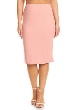 Solid, knee-length, high waisted pencil skirt in a fitted style *Length: Approx 26 inches from waist to hem *Has slight stretch *Model is wearing a size 1x Plus Size Pencil Skirt, Pink Pencil, Pink Pencil Skirt, Crepe Skirt, Crepe Skirts, High Waisted Pencil Skirt, Style Skirt, Popular Items, Knee Length Skirt