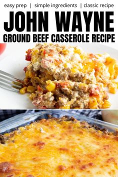 a casserole dish with ground beef and cheese in it is served on a white plate