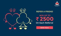 two hearts with the words refer a friend win up to $ 250 on each refer