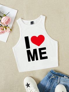 Casual Summer Valentine's Heart Slogan Print Round Neck Cropped Fitted Tank Top For Women White Casual   Knitted Fabric Heart,Letter,Slogan Tank Slight Stretch  Women Clothing, size features are:Bust: ,Length: ,Sleeve Length: Summer Heart Graphic Tank Top, Sleeveless Top With Heart Graphic For Spring, Sleeveless Spring Top With Heart Graphic, Casual Summer Tank Top With Heart Graphic, Trendy Sleeveless Top With Heart Graphic, Trendy Sleeveless Heart Print Tops, Sleeveless Summer Top With Heart Graphic, Casual Cotton Crop Top With Heart Graphic, Women Slogan