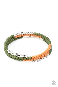 Infused with sections of shimmery silver cubes, a colorful collision of green and brown beads are threaded along a coiled wire, creating an earthy infinity wrap style bracelet around the wrist. Sold as one individual bracelet. Paparazzi Accessories Jewelry, Infinity Wrap, Green Bracelet, Paparazzi Accessories, Affordable Jewelry, Paparazzi Jewelry, Boutique Jewelry, Online Accessories, Green And Brown