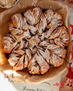 a round pastry sitting on top of a table