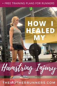 a woman standing in front of a barbell with the words how i healed my