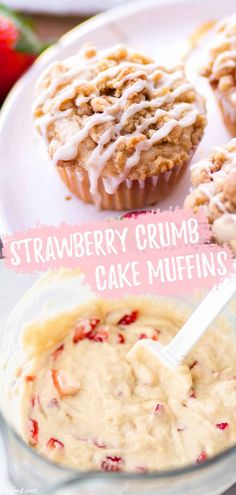 strawberry crumb cake muffins with cream cheese frosting