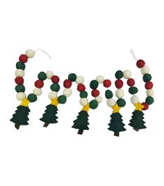 christmas tree decorations are hanging from strings