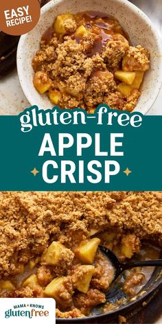 an apple crisp in a bowl with the words gluten free on it