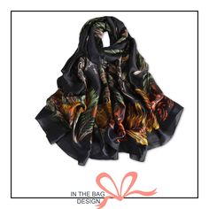 "Handmade, unique scarf by ITB Design. Follow us for our fashion and style tips for updating your look. How to wear and tie a scarf for any season?  ♥Check out our shop and get inspired.  ♥ Material: Polyester satin silk, silk feeling scarf.  ♥ Available infinity finish and regular finish. ♥ Make it personal: Add 1.5\" Tall Clear Rhinestone Monogram. ♥GIFT WRAP: http://etsy.me/38Xajzl ♥ Measurements: Approximate Regular: Length: 70\"                 Width: 35\" Infinity: Length: 35\" - In circum Trendy Black Silk Scarf For Spring, Black Silk Scarf For Spring Gift, Trendy Black Scarves For Spring, Casual Black Scarves For Spring, Casual Black Silk Scarf For Spring, Black Silk Scarf As Summer Gift, Black Silk Scarf For Summer Gift, Chic Multicolor Fall Scarves, Chic Multicolor Scarves For Fall