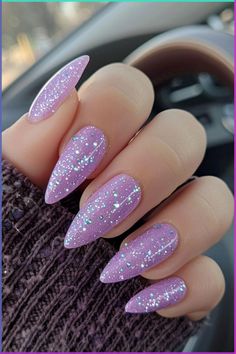 Christmas Themed Nails Design ❤ Charming Christmas Nail Art Ideas You’ll Adore ❤ See more ideas on our blog!! #naildesignsjournal #nails #nailart #naildesigns #nailshapes #christmasnails #christmas #holidaynails #winternails #christmasnailart Purple Sparkle Nail Design, Light Christmas Nails, Light Purple Nail Art, Lavender Glitter Nails, Nail Art With Charms, Cute Purple Nail Ideas, Sns Nail Art, Nail Ideas Ombre, Purple Nails Inspiration