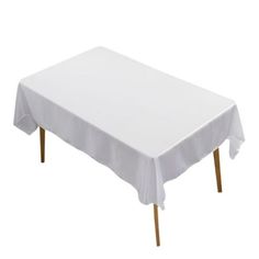 a white table cloth with wooden legs