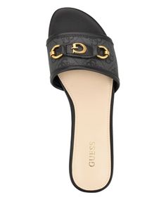 Hammi Logo Slide Sandals | GUESS Guess Sandals Flats, Black Sandals With Logo Strap For Summer, Casual Summer Sandals With Logo Strap, Chic Logo Sandals For Summer, Chic Summer Sandals With Logo, Black Logo Sandals For Summer, Casual Sandals With Logo Strap For Spring, Leather Sandals With Logo Strap For Spring, Open Toe Sandals With Logo For Spring