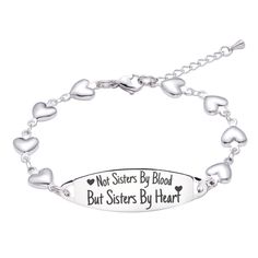 ♥ BEST GIFTS FOR CLOSE FRIEND♥ - The engraved loving message "♥ Not Sisters By Blood But Sisters By Heart♥" will not fade, with clearly visible. is the Perfect Way to Say I Love You to A Special Best Friend.forever best friends bracelets♥ PERFECT SIZE:This Fashion Sister bracelets with Polished to a brilliant shine,measures 7 inches add 1.5 inches extender that secures with a lobster clasp. This length works great for just about all women! ♥PREMIUM QUALITY: linnalove Each sister bracelet is made Silver Heart Bracelet For Best Friend On Mother's Day, Silver Heart Bracelet For Best Friend On Valentine's Day, Personalized Heart Bracelet For Best Friend Gift, Nickel Free Heart Bracelet For Valentine's Day, Mother's Day Friendship Name Bracelet In Stainless Steel, Nickel-free Heart Bracelet For Valentine's Day, Engraved Heart Bracelet For Friendship, Hypoallergenic Silver Friendship Bracelets For Mother's Day, Engraved Heart Bracelets For Friendship