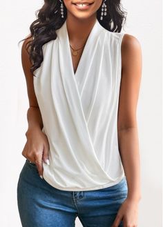 Color:White;Size:S;Size:M;Size:L;Size:XL;Size:XXL;Package Contents:1 X T Shirt;Style:Bohemian; White Wrap Blouse, Elegant Tank Tops, Sleeveless Tops Summer, Trendy Tops For Women, White Sleeveless Blouse, Women Overcoat, Trendy Fashion Tops, V Neck Tank Top, Casual Tank Tops