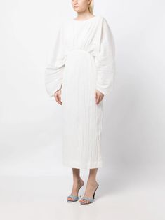 Acler Greenweel Midi Dress - Farfetch White Draped Sleeve Dress For Spring, White Maxi Dress With Draped Sleeves, White Midi Length Long Sleeve Dress For Brunch, White Long Sleeve Dress With Pleated Sleeves, White Midi Dress With Gathered Sleeves For Daywear, Chic White Maxi Dress With Gathered Sleeves, Chic White Long Sleeve Midi Dress, White Midi Dress With Pleated Sleeves, White Midi Dress With Pleated Sleeves For Brunch