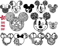 mickey and minnie mouse heads with different designs