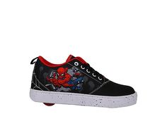 Heelys Spider Man Pro 20 Little/Big Kid Boys Sneaker Reach top of the city style with the versatile Heelys Spider-Man Pro 20 boys Sneaker. Featuring a Marvel s Spider-Man printed upper with built-in skate option, this lace-up skate Shoe also has removable wheels with a brake pad included in the heel. The Padded footbed provides comfort while the outsole helps with durability. Synthetic upper Lace-up closure Removable wheels Padded footbed Rubber outsole Black Skate Shoes With Graphic Print For Sports, Black Graphic Print Skate Shoes For Sports, Casual Black Sneakers With Character Print, Rack Room Shoes, Rack Room, Skate Shoe, Boys Sneakers, City Style, Big Kid