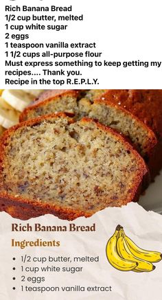 a banana bread recipe with instructions on how to make it