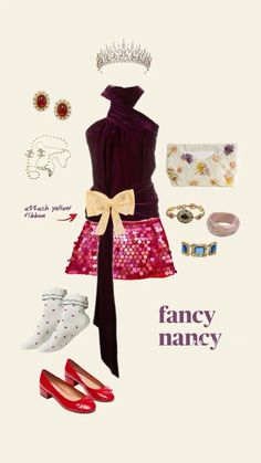 an advertisement for fancy nancy featuring shoes and accessories