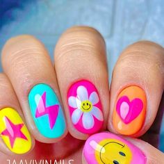 Kid Nail Ideas, Popsicle Nails, Bright Nail Ideas, Kids Nail Designs, Unicorn Nails, Happy Nails, Summery Nails, Cute Gel Nails, Bright Nails