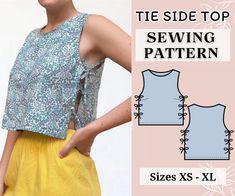 the front and back of a sewing pattern for a top with laces on it