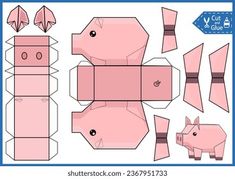 an origami pig cut out from paper with instructions to make it look like they are