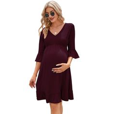 Embrace your pregnancy with elegance and comfort in the Coolmee Women's Maternity Smocked 3/4 Sleeve Boho Dress. This midi dress is designed to accommodate your changing figure throughout all stages of pregnancy and even postpartum, ensuring you look and feel fantastic.

- Material: Super soft, stretchy, breathable, and skin-friendly fabric.
- Features: V-neck, 3/4 puff sleeves, smocked bust for a flexible fit, flowy A-line silhouette with a ruffled hem, and a charming boho floral pattern.
- Sui Bohemian Maternity Dress, Baby Shower Photoshoot, Shower Photoshoot, Fall Midi, Maternity Wardrobe, Burgundy Midi Dress, Maxi Bodycon Dress, Flowy Midi Dress, Plus Size Fall