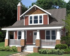 this is an artist's rendering of a small, two - story house with porches