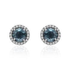 These dreamy blue stones set in white gold have a seaside colorway we just love! Contemporary Fine Jewelry, Blue Stones, Blue Topaz Earrings, Topaz Earrings, London Blue Topaz, London Blue, Diamond Halo, Stone Settings, Blue Stone