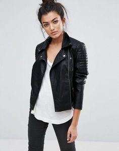 30 Days of Outfit Ideas: How to Style a Moto Jacket - Nada Manley - Fun with Fashion Over 40 Stitch Jacket, Fake Leather Jacket, Black Stitch, Quilted Sleeves, Jackets Black, Faux Leather Biker Jacket, Biker Jackets, Vegan Leather Jacket, Jacket Outfit