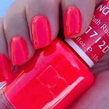 Dnd 712 Ruth Nails, Coral Nails Dnd, Neon Nails Dnd, Neon Red Nails, Coral Red Nails, Dnd Bright Pinks, Dnd Neon Pink Gel Polish, Neon Red Nail Polish, Neon Nail Colors