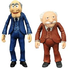 two action figures of an old man and older man, one wearing a blue suit