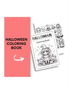 the halloween coloring book is open and showing it's cover with an image of a witch