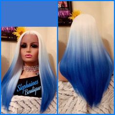 Look Stylish & Sexy Ice Blue Lace Front Wig, Light Blue Wig, Denim Blue Wig, Light Blue Human Hair Wigs, Sapphire Blue Wig, Blue Turquoise Wigs, 22nd Bday, Color Wigs, Cheap Wigs