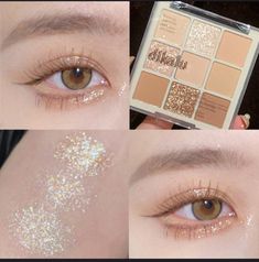 Nude Eye Makeup, Shiny Makeup, Makeup Korea, Eye Makeup Cosmetics, Eye Makeup Tools, Eye Pigments, Shiny Eyes, Glitter Eyeshadow Palette, Matte Eyeshadow Palette