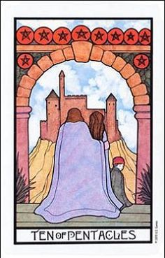 the tenpenacles tarot card with an image of a woman standing in front of