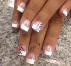 French Tip With Silver Design, 2024 French Manicure, French Tip Nails Trendy, French Tip Ideas, French Manicure Nail Designs, French Tip Manicure, Ring Finger Nails, White Tip Nails, Gel French Manicure