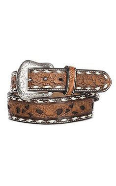 Cavender's Men's Brown w/ Chocolate Inlay and White Lace Western Belt